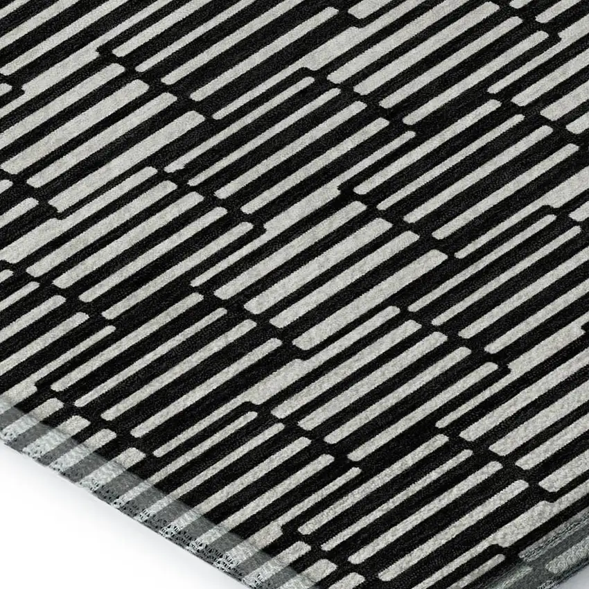 Black And Gray Abstract Geometric Washable Area Rug With UV Protection Photo 3