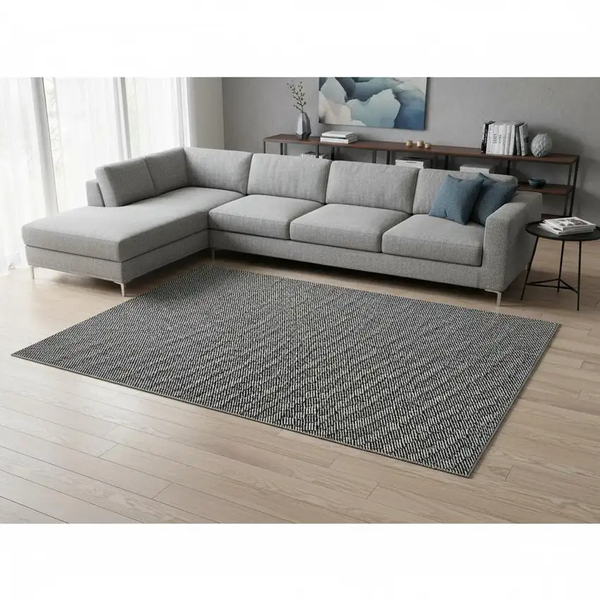 Black And Gray Abstract Geometric Washable Area Rug With UV Protection Photo 2