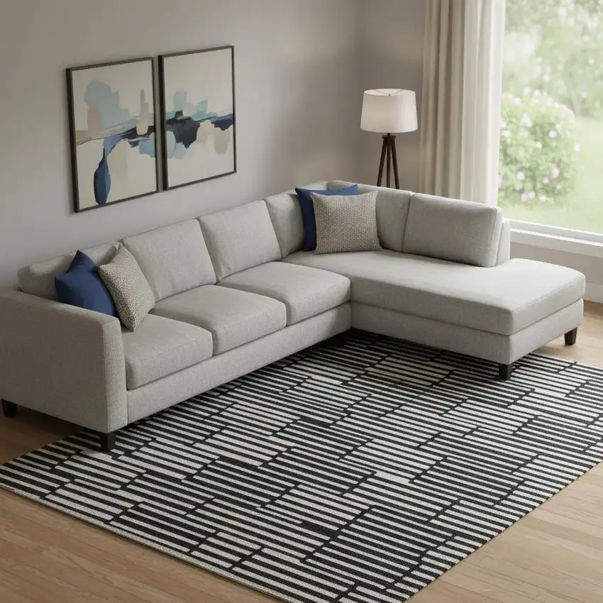 Black And Gray Abstract Geometric Washable Area Rug With UV Protection Photo 1