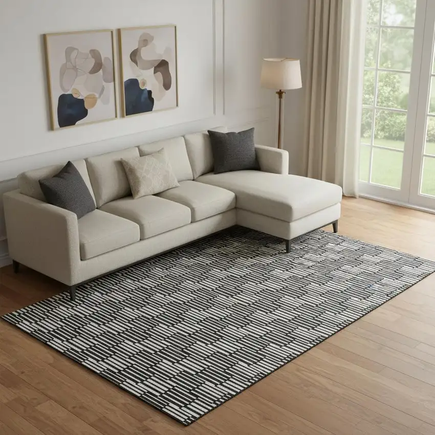 Black And Gray Abstract Geometric Washable Area Rug With UV Protection Photo 1