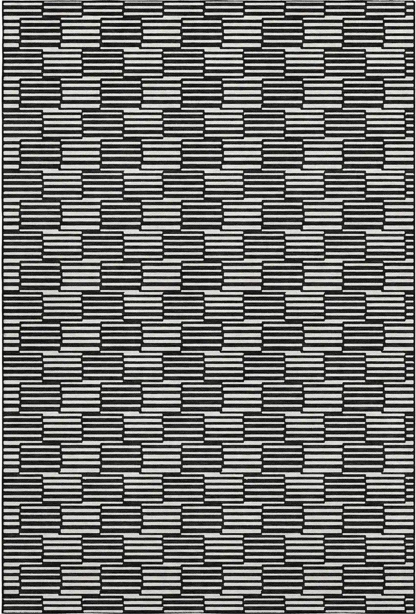 Black And Gray Abstract Geometric Washable Area Rug With UV Protection Photo 7