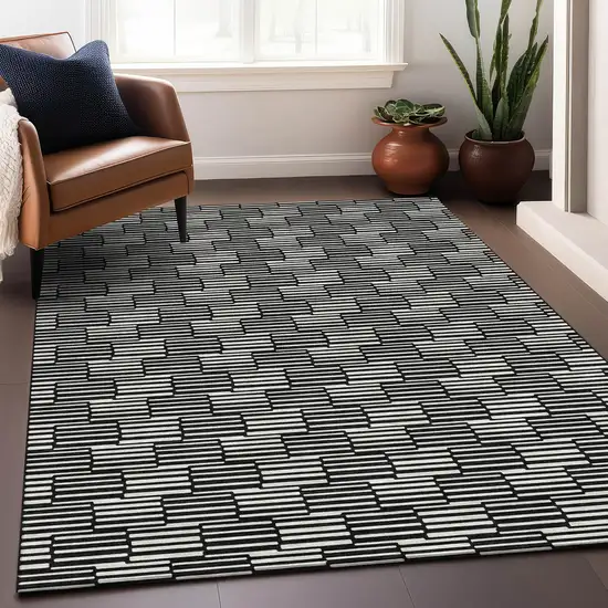 Black And Gray Abstract Geometric Washable Area Rug With UV Protection Photo 5