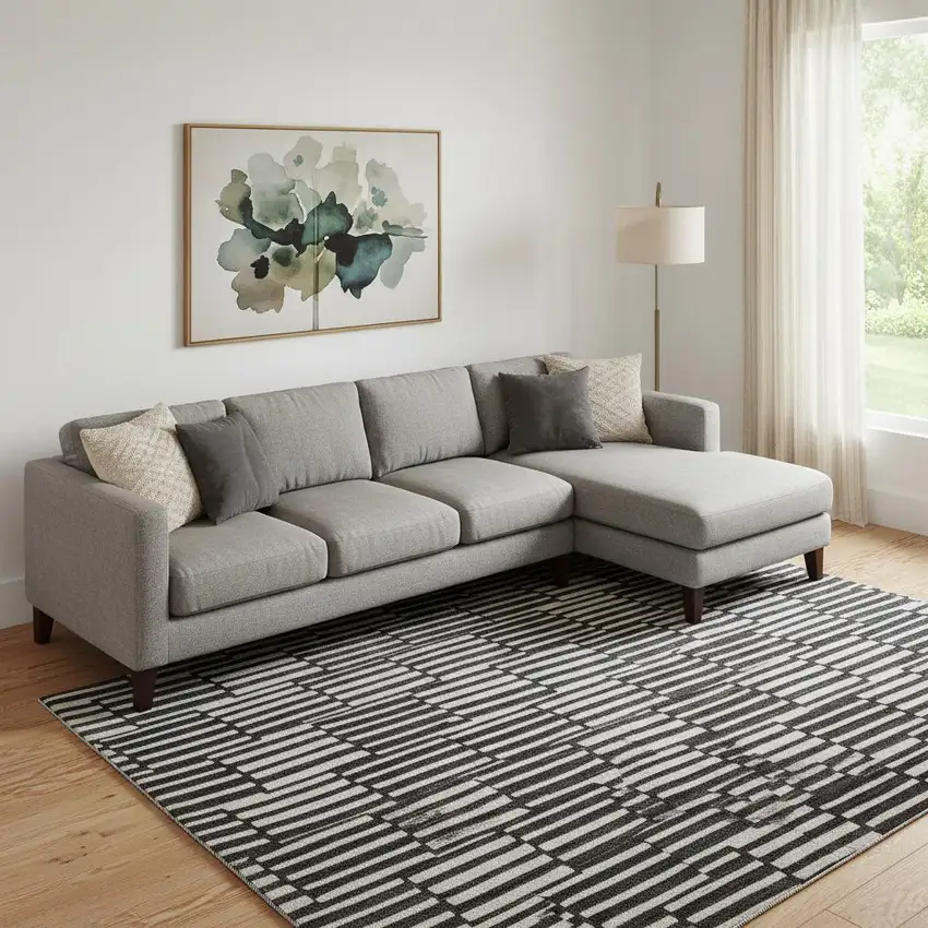 Black And Gray Abstract Geometric Washable Area Rug With UV Protection Photo 1