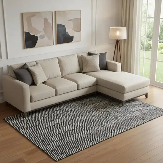 Black And Gray Abstract Geometric Washable Area Rug With UV Protection Photo 1