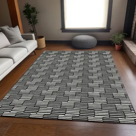Black And Gray Abstract Geometric Washable Area Rug With UV Protection Photo 6