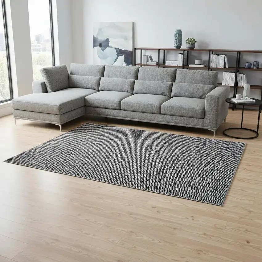 Black And Gray Abstract Geometric Washable Area Rug With UV Protection Photo 2