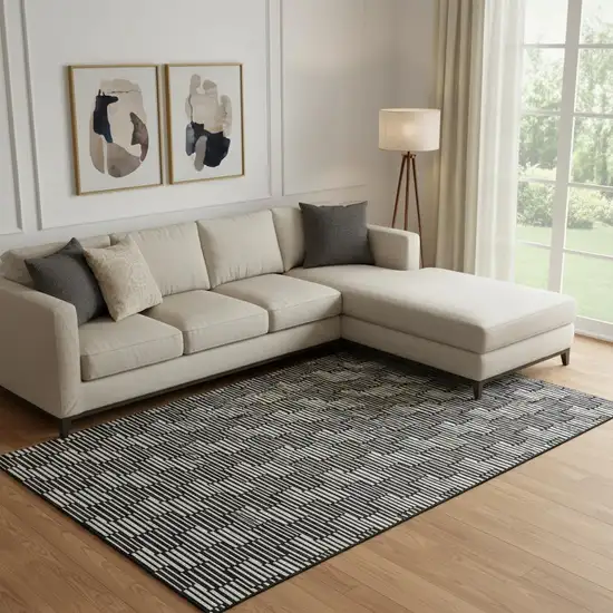 Black And Gray Abstract Geometric Washable Area Rug With UV Protection Photo 1
