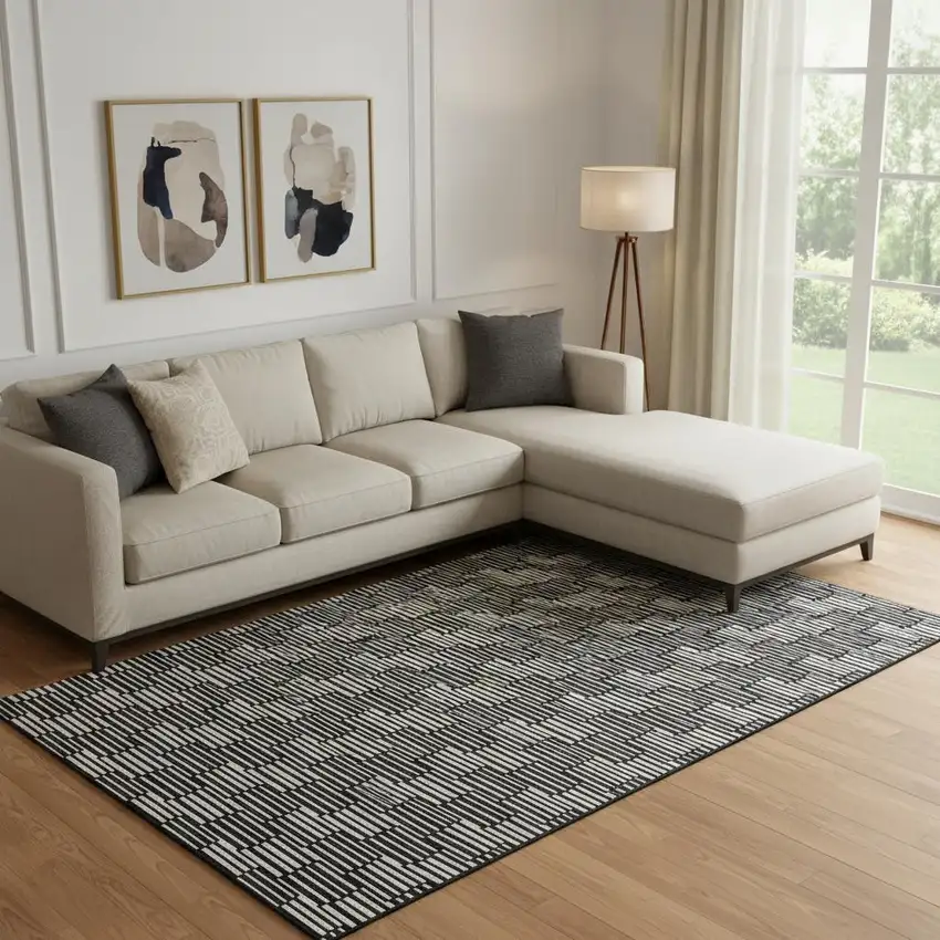 Black And Gray Abstract Geometric Washable Area Rug With UV Protection Photo 1
