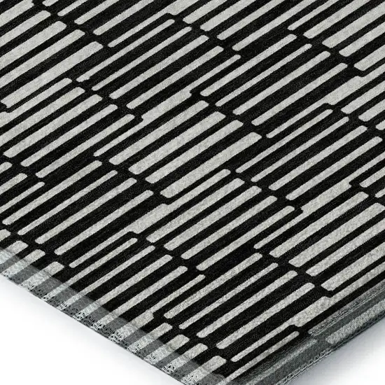 Black And Gray Abstract Geometric Washable Area Rug With UV Protection Photo 3