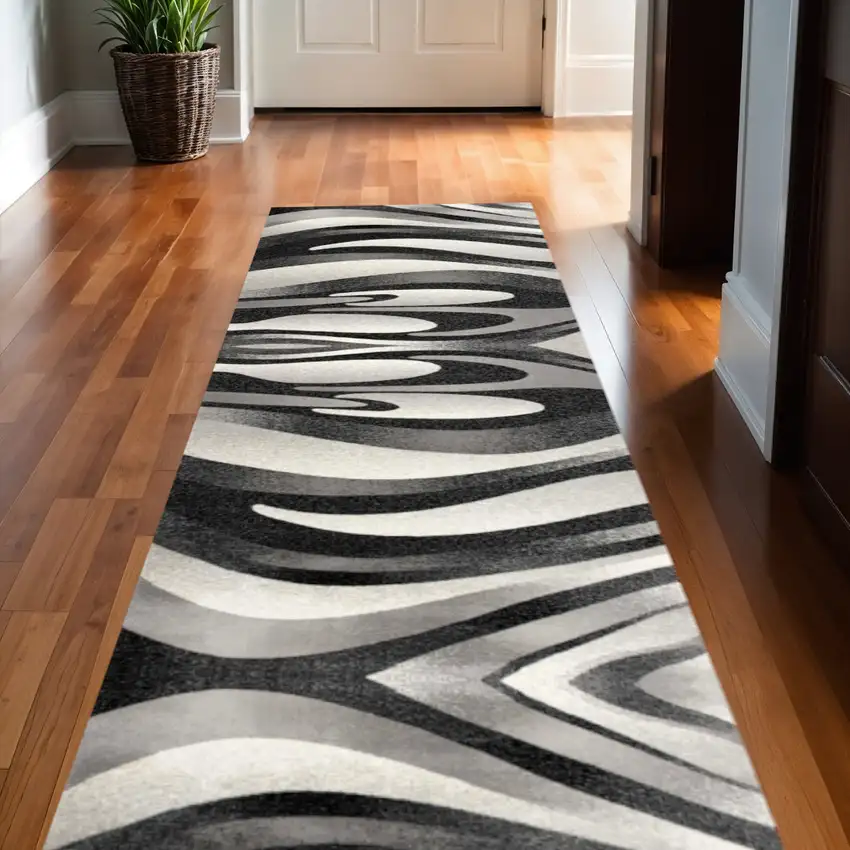 Black And Gray Abstract Runner Rug Photo 1
