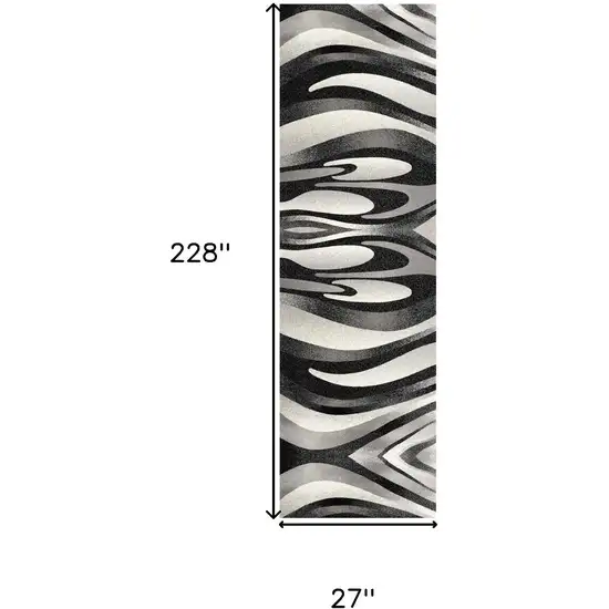 Black And Gray Abstract Runner Rug Photo 3