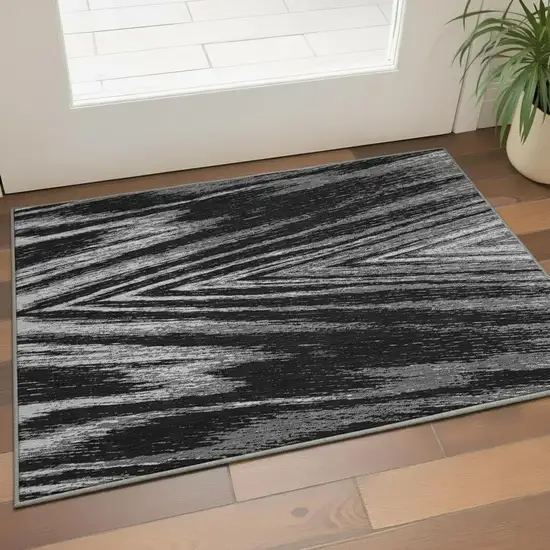 Black And Gray Abstract Washable Area Rug With UV Protection Photo 2