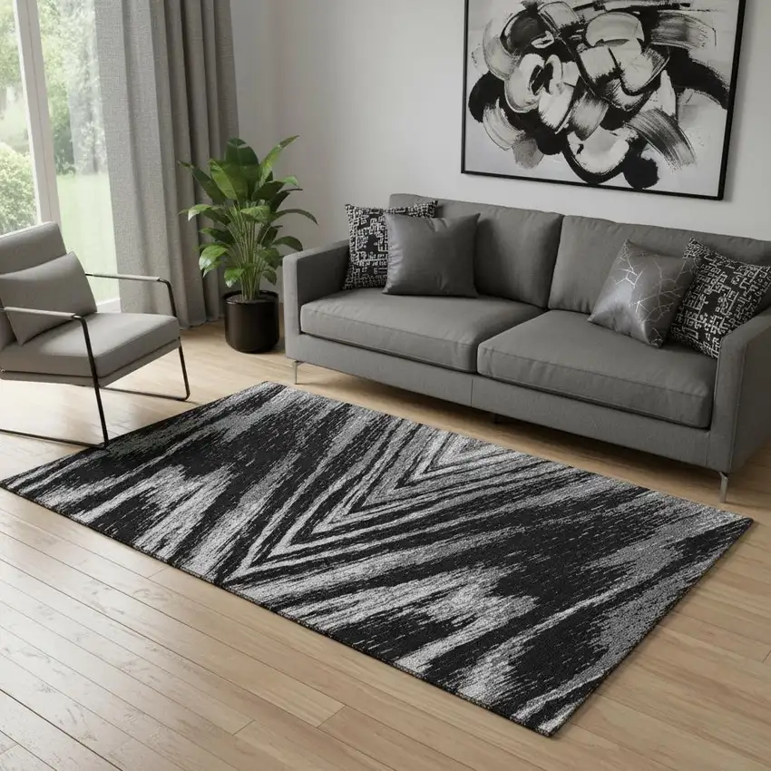 Black And Gray Abstract Washable Area Rug With UV Protection Photo 1