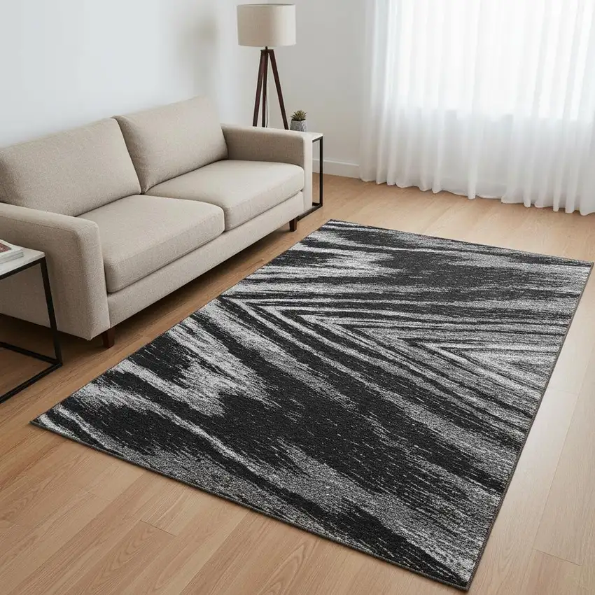 Black And Gray Abstract Washable Area Rug With UV Protection Photo 2