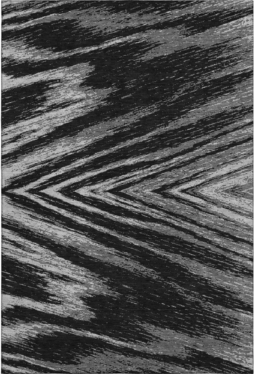 Black And Gray Abstract Washable Area Rug With UV Protection Photo 1