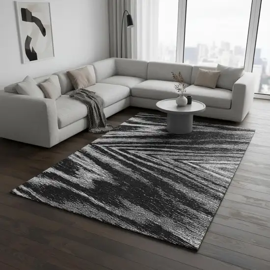 Black And Gray Abstract Washable Area Rug With UV Protection Photo 2