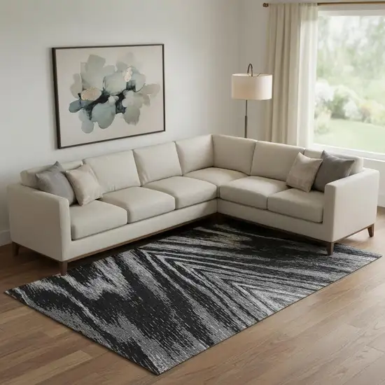 Black And Gray Abstract Washable Area Rug With UV Protection Photo 1