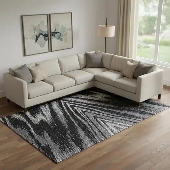 Black And Gray Abstract Washable Area Rug With UV Protection Photo 1