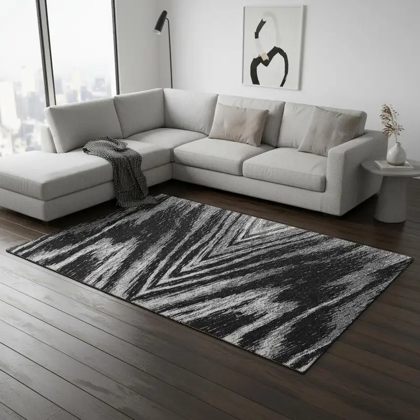 Black And Gray Abstract Washable Area Rug With UV Protection Photo 2