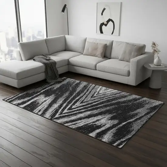 Black And Gray Abstract Washable Area Rug With UV Protection Photo 2