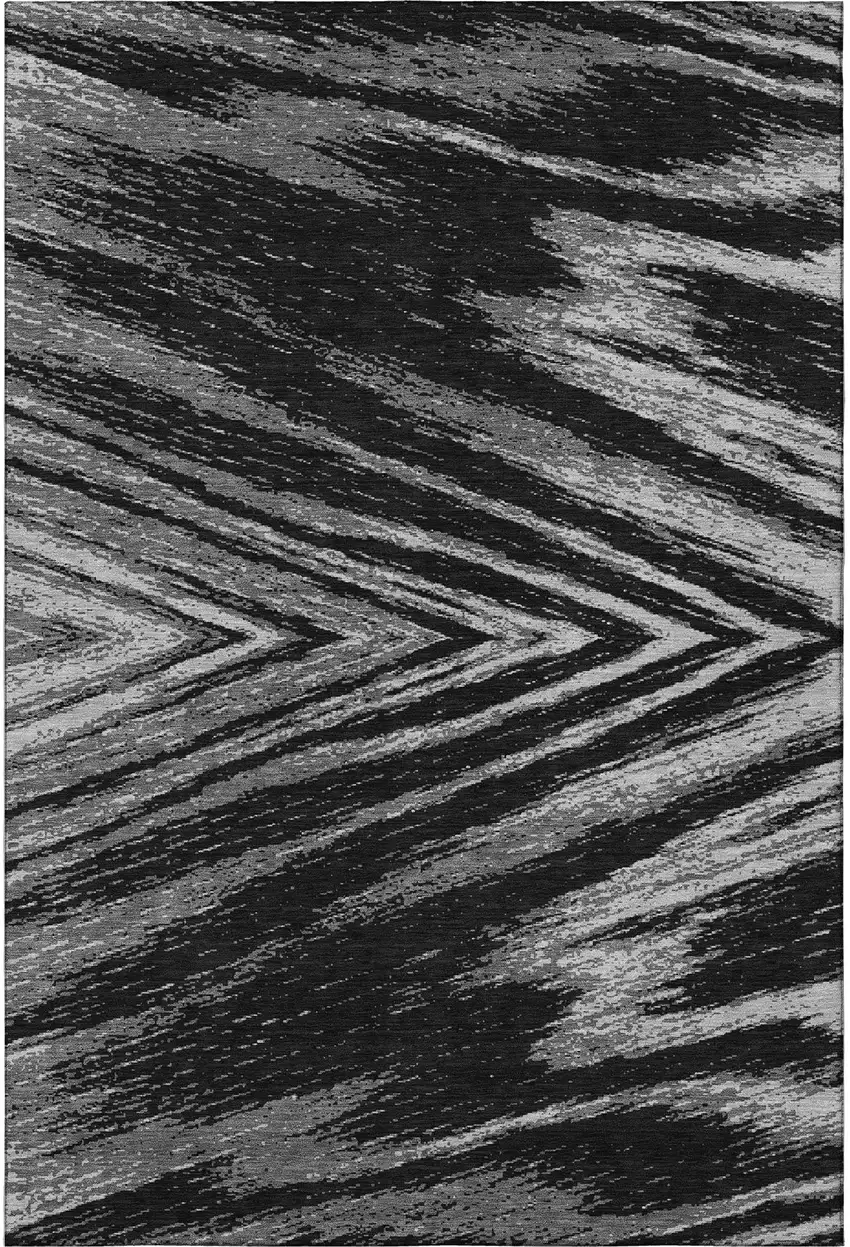 Black And Gray Abstract Washable Area Rug With UV Protection Photo 3