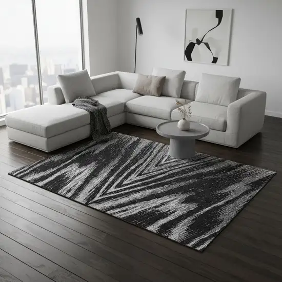 Black And Gray Abstract Washable Area Rug With UV Protection Photo 2