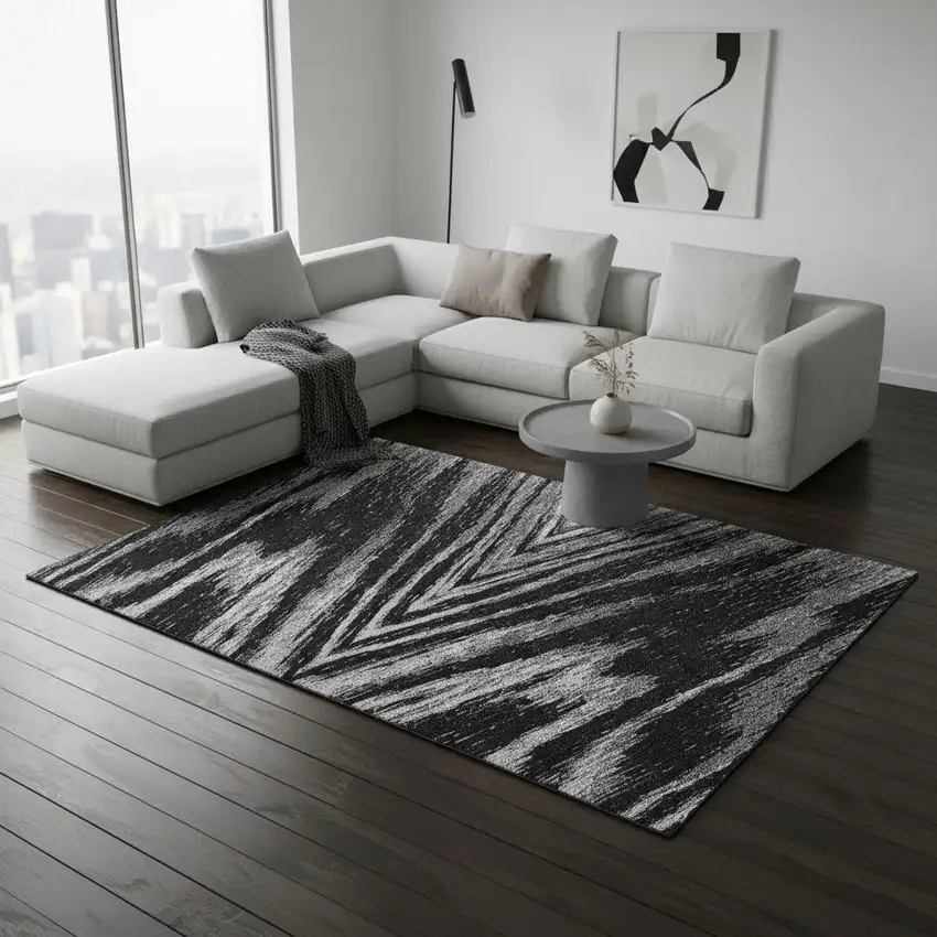 Black And Gray Abstract Washable Area Rug With UV Protection Photo 2