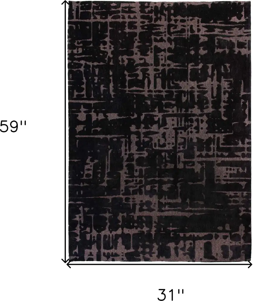 Black And Gray Abstract Washable Area Rug Photo 5