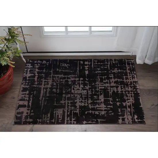 Black And Gray Abstract Washable Area Rug Photo 1