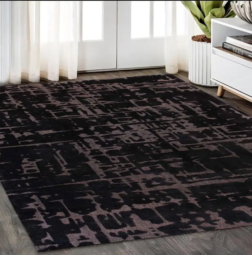 Black And Gray Abstract Washable Area Rug Photo 1