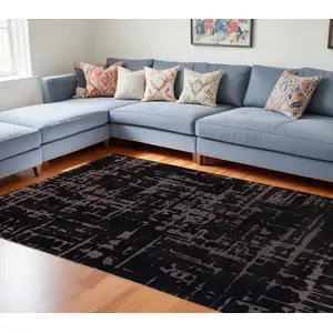 Photo of Black And Gray Abstract Washable Area Rug