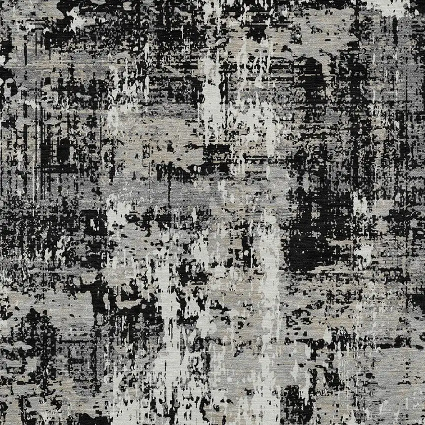 Black And Gray Abstract Washable Indoor Outdoor Area Rug Photo 5