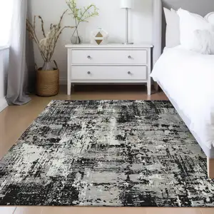 Photo of Black And Gray Abstract Washable Indoor Outdoor Area Rug