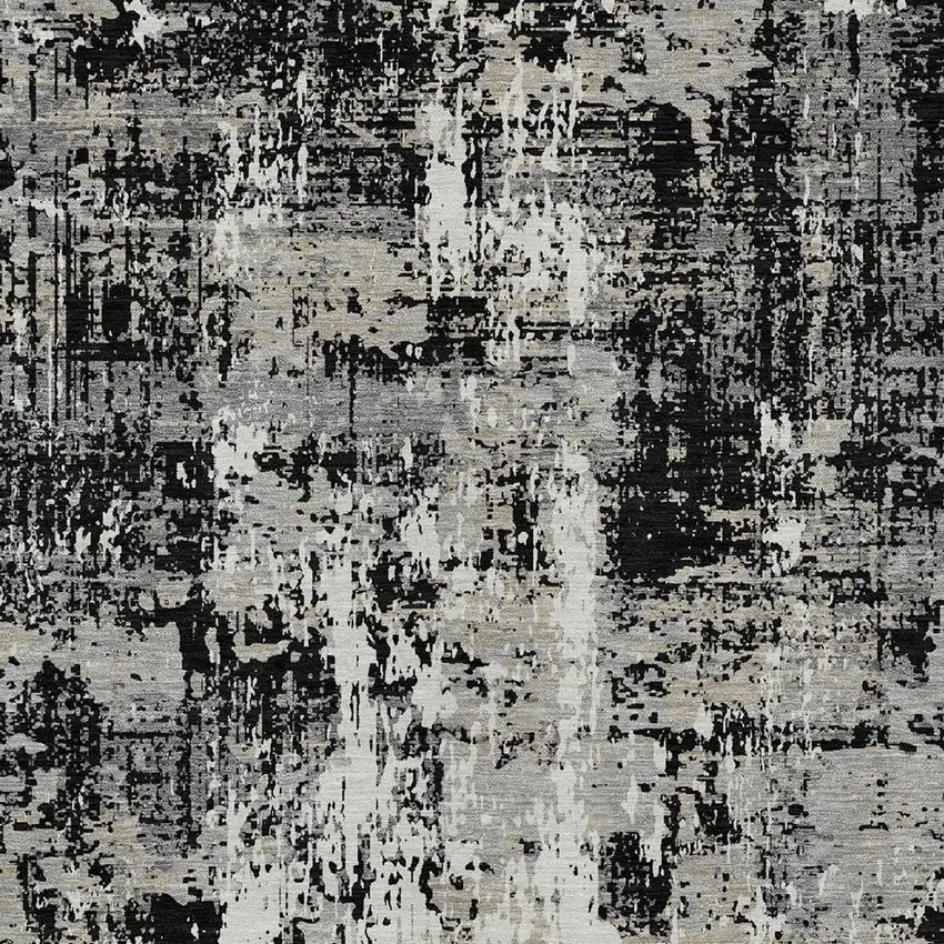 Black And Gray Abstract Washable Indoor Outdoor Area Rug Photo 5