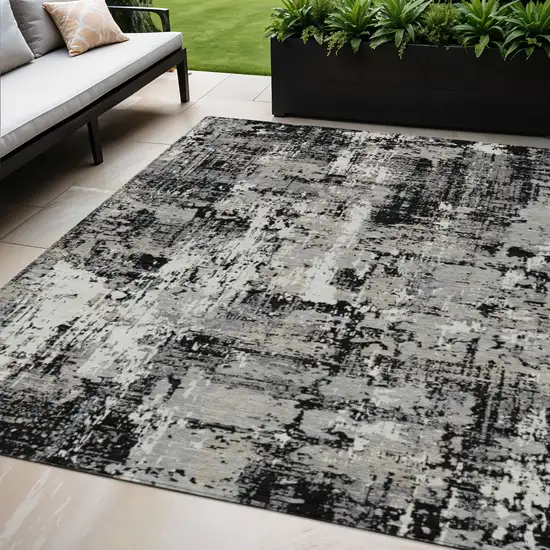 Black And Gray Abstract Washable Indoor Outdoor Area Rug Photo 1