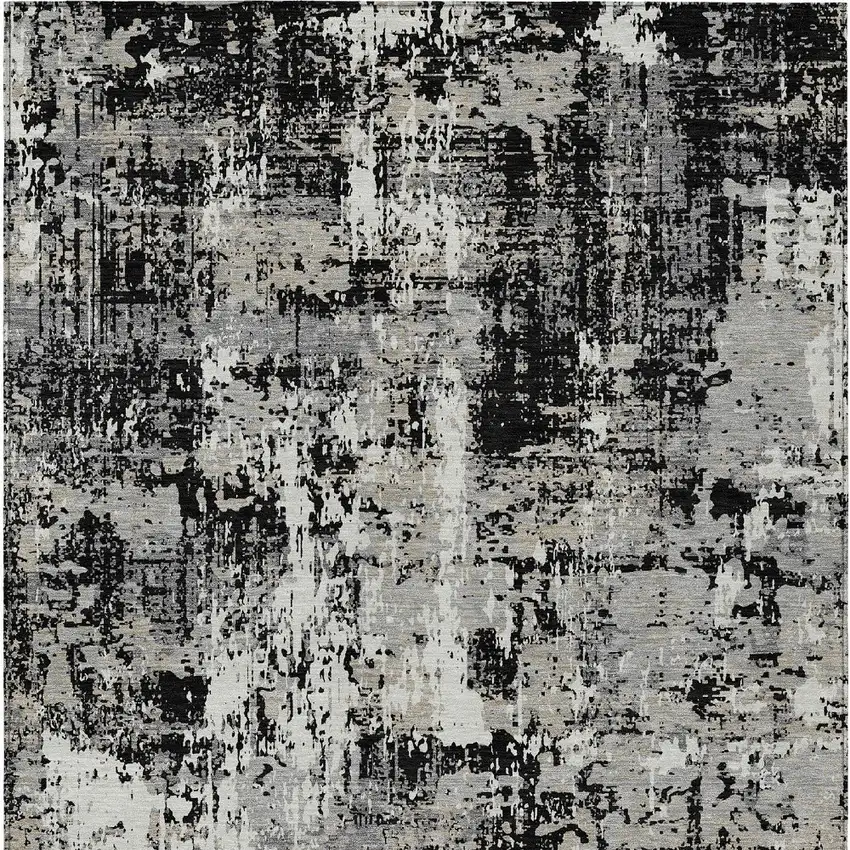 Black And Gray Abstract Washable Indoor Outdoor Area Rug Photo 6