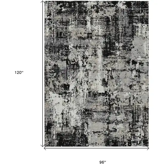 Black And Gray Abstract Washable Indoor Outdoor Area Rug Photo 3