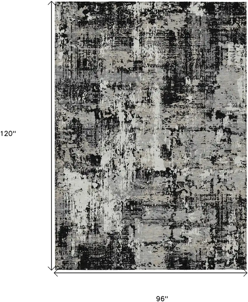 Black And Gray Abstract Washable Indoor Outdoor Area Rug Photo 3