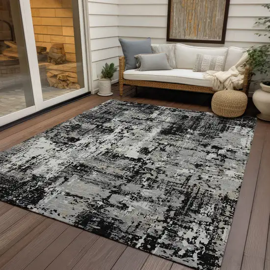 Black And Gray Abstract Washable Indoor Outdoor Area Rug Photo 7