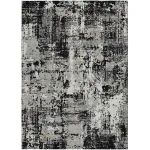 Photo of Black And Gray Abstract Washable Indoor Outdoor Area Rug