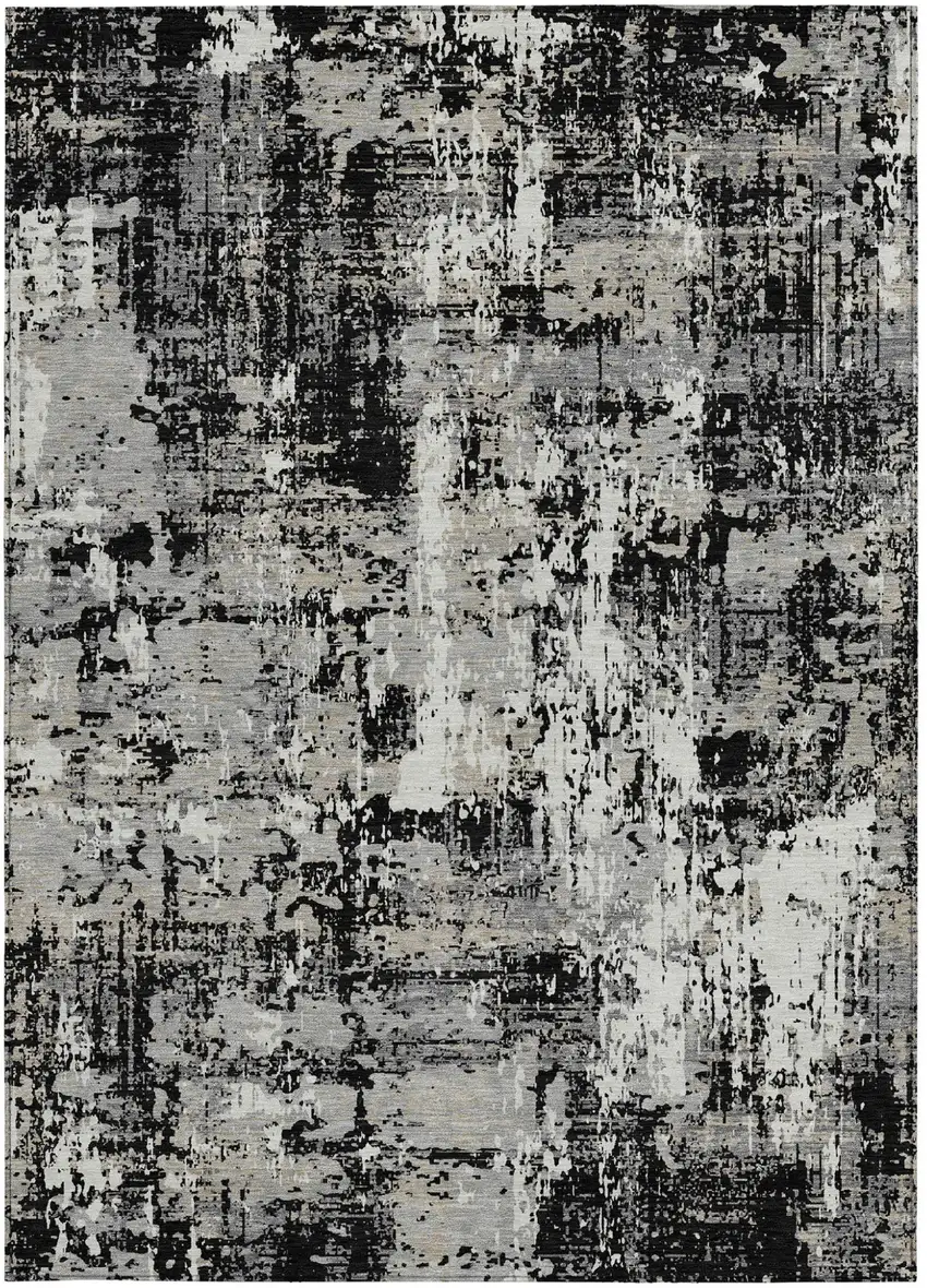 Black And Gray Abstract Washable Indoor Outdoor Area Rug Photo 6