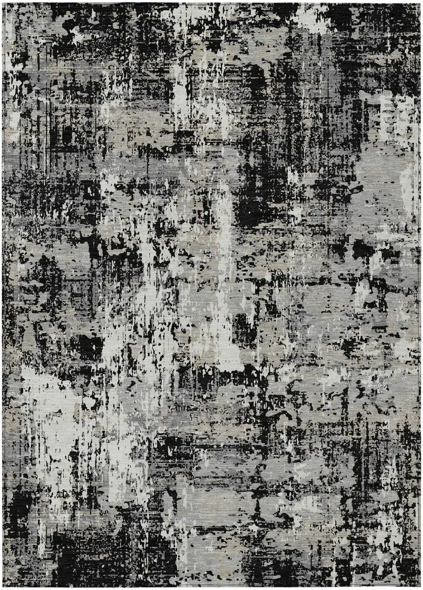 Black And Gray Abstract Washable Indoor Outdoor Area Rug Photo 2