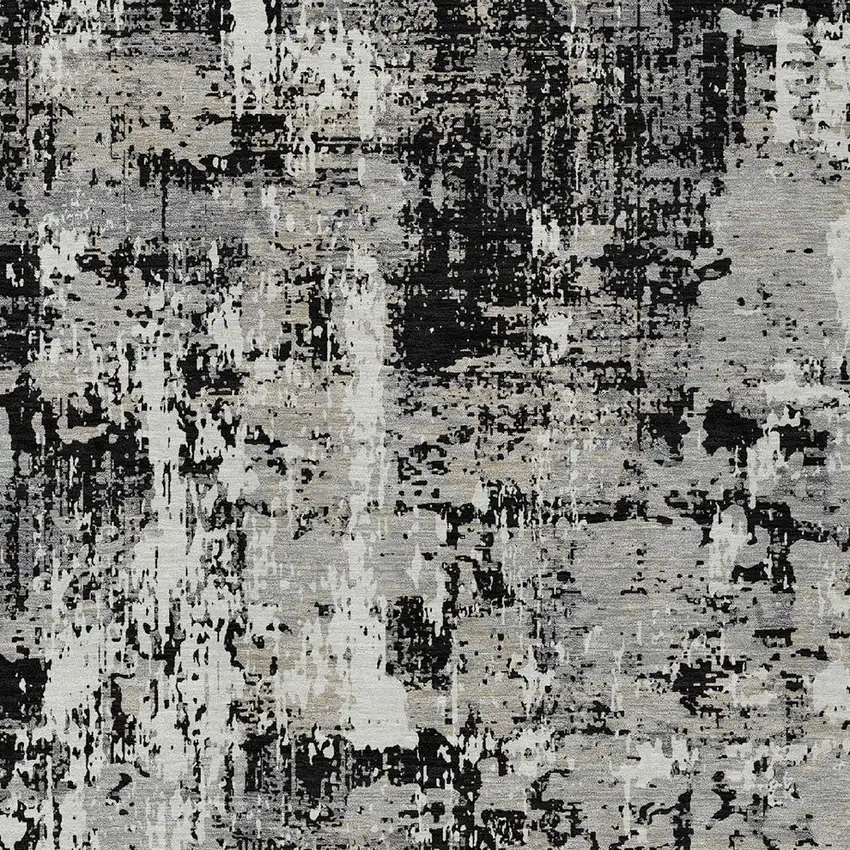 Black And Gray Abstract Washable Indoor Outdoor Area Rug Photo 5