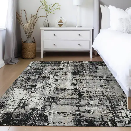 Black And Gray Abstract Washable Indoor Outdoor Area Rug Photo 9