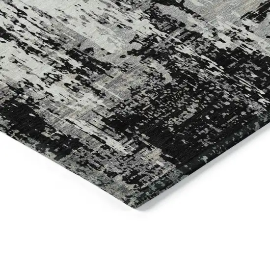 Black And Gray Abstract Washable Indoor Outdoor Area Rug Photo 4