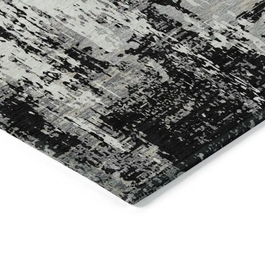 Black And Gray Abstract Washable Indoor Outdoor Area Rug Photo 4