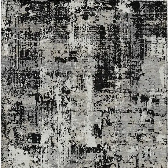Black And Gray Abstract Washable Indoor Outdoor Area Rug Photo 5