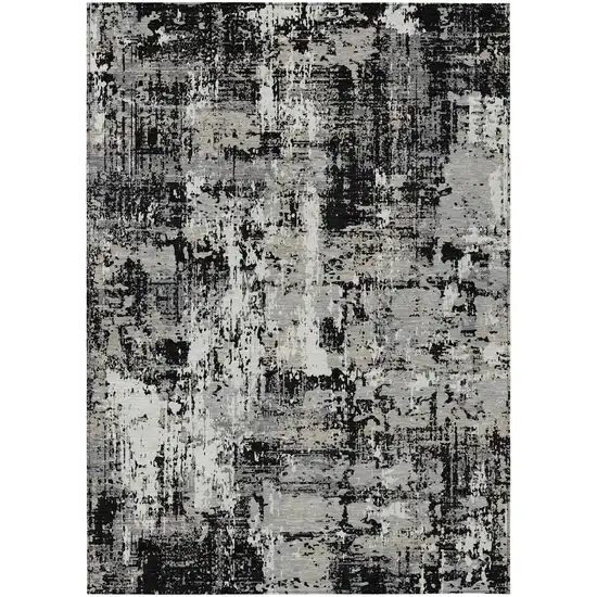 Black And Gray Abstract Washable Indoor Outdoor Area Rug Photo 2