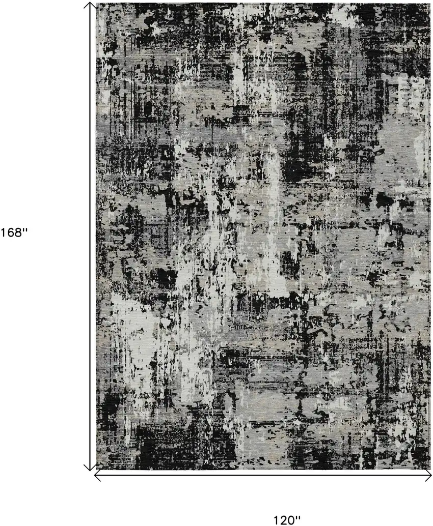 Black And Gray Abstract Washable Indoor Outdoor Area Rug Photo 3