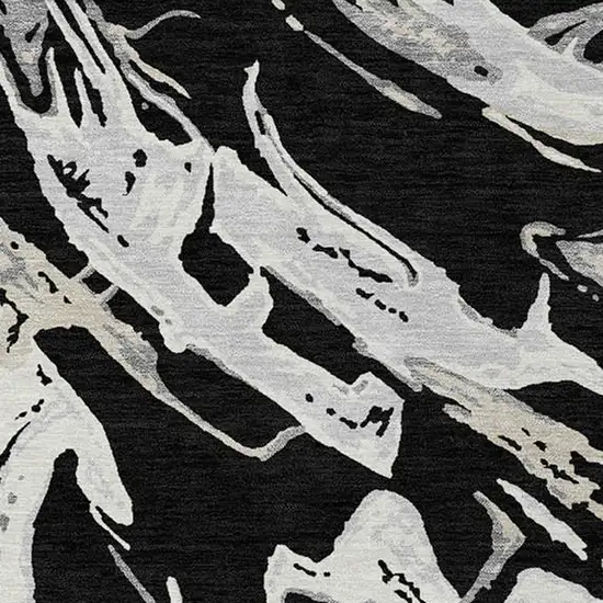 Black And Gray Abstract Washable Indoor Outdoor Area Rug Photo 6